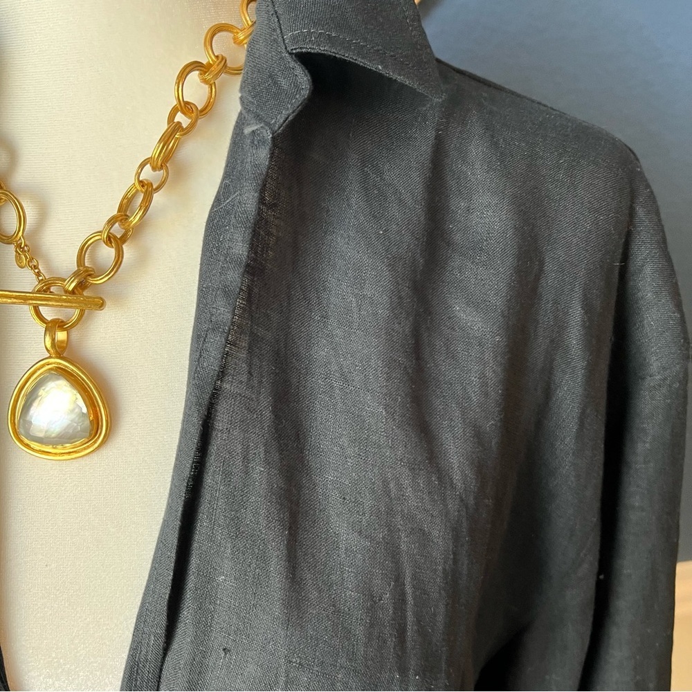 NWT Elegant 100% Linen Black Wrap Top - Picture 2 of 9